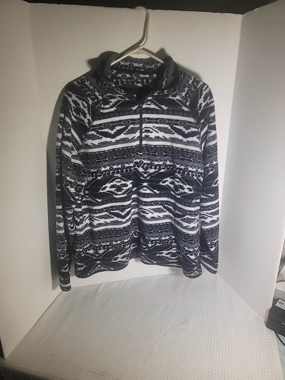 Men's Black & White Aztec Quarter-Zip Sweater